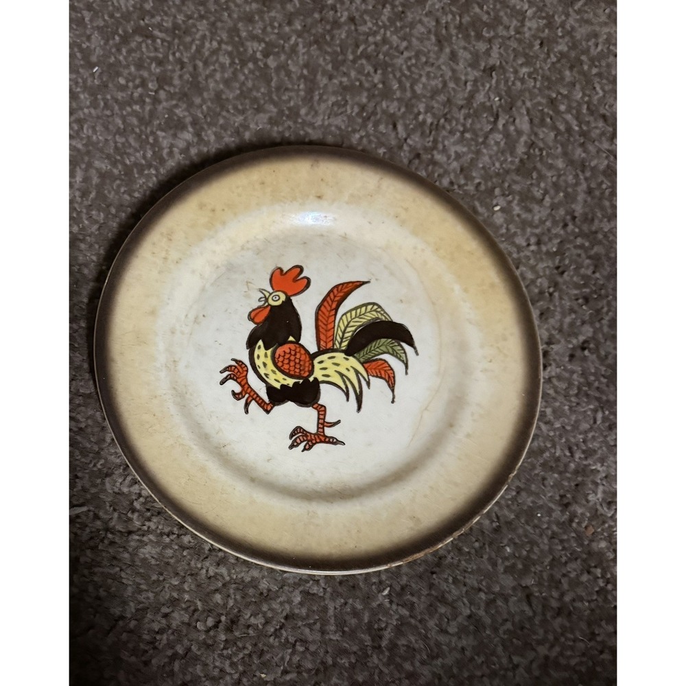 Metlox Poppytrail Red Rooster Bread Plate Made in California Stoneware Vintage